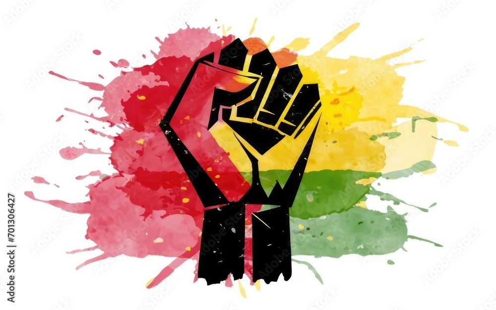 Black History Month poster with a text title. RIsing fist as a symbol ...