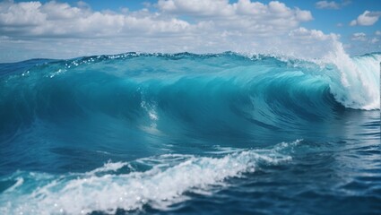 Wall Mural - photo of a view of clear blue waves in a beautiful ocean made by AI generative