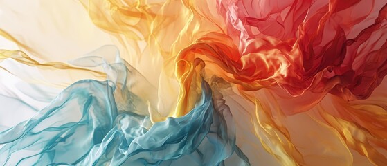 Canvas Print - Flowing abstract of smoke-like waves transitioning from cool blue to warm orange tones.