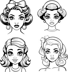 Canvas Print - Makeup girl face vector image, coloring page