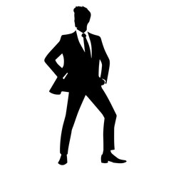 Poster - Business man pose vector silhouette black color, professional business man pose vector