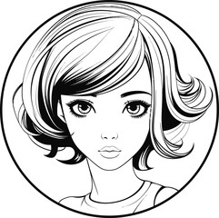 Canvas Print - Cute girl vector image, black and white coloring page