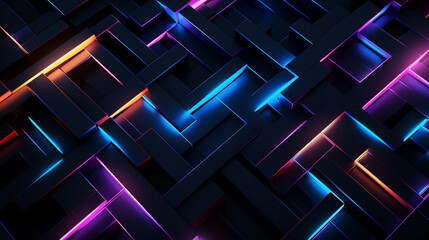 Wall Mural - Background with dark geometric pattern glowing neon.