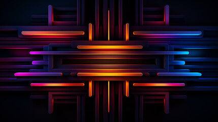 Wall Mural - Background with dark geometric pattern glowing neon.