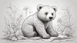 Childrens animal color book page on a black and white bear