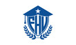 FHU three letter iconic academic logo design vector template. monogram, abstract, school, college, university, graduation cap symbol logo, shield, model, institute, educational, coaching canter, tech