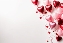 Valentine's Day Background With Red And Pink Hearts Like Balloons On White Background