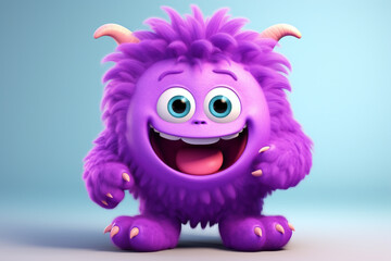 Canvas Print - cute an funny purple monster 3d