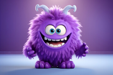 Canvas Print - Cute an funny purple monster 3d