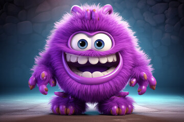 Canvas Print - Cute an funny purple monster 3d