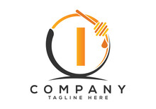 Honeycomb Bees Logo With I Letter Concept. Honey Logo Font Emblem Vector Illustration