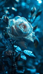 cosmic otherworldly rose is seems to blue and white colors