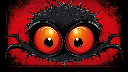 Wall Mural -  a close up of a spider's eyes on a black and red background with a grungy effect.