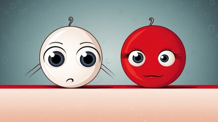 Wall Mural -  a red apple and a white apple sitting side by side on a red surface with drops of water around them.