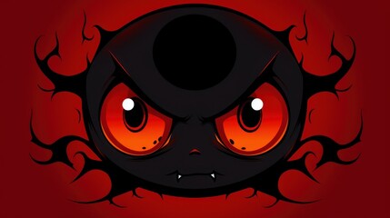 Wall Mural -  a close up of a red and black background with a black ball with red eyes and a hole in the middle.