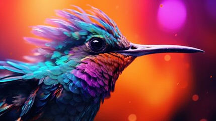 Poster -  a close up of a colorful bird with a blurry background and a blurry image of a bird in the background.