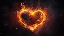  A Fire Heart Is Shown In The Middle Of A Dark Background With Bright Yellow And Red Flames Surrounding The Heart.