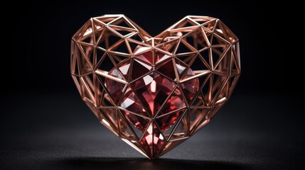 Wall Mural -  a heart shaped red diamond on a black background with a reflection of the diamond in the center of the heart.