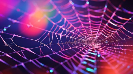 Wall Mural -  a close up of a spider's web on a blue and pink background with a blurry light in the background.