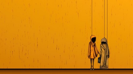 Sticker -  a couple of mannequins standing next to each other in front of a wall with a yellow background.