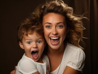 Wall Mural - Mother and little son scream in shock