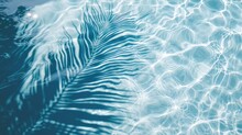 Palm Leaf Shadow On Blue Water Waves, Vacation And Beauty Care With Copy Space