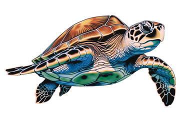 Illustration of a sea turtle, isolated background. Tortuga marina nadando