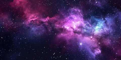 Space background with stardust and shining stars. Realistic colorful cosmos with nebula and milky way.