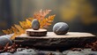 © Christian Bunge - autumn scene, beautiful meditation accessories on stone and wood, copy space, 16:9