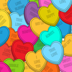 Wall Mural - Love heart candy or sweets cartoon style black outline design with relevant sayings 