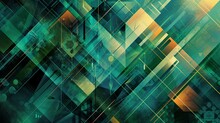 An Abstract Geometric Pattern Featuring Emerald Green Shapes And Lines, Providing A Contemporary And Visually Striking Backdrop For Digital And Print Designs. [Emerald Background F