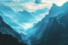 Mountains Landscape In The Style Of Light Sky Blue