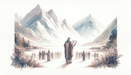 Wall Mural - Exodus from Egypt. Exodus 12:40. Old Testament. Watercolor Biblical Illustration