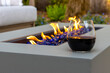 Wine and fire pit on patio