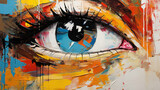 Fototapeta Paryż - Woman eyelashes human background grunge design eye color art painting pattern abstract background blue illustration