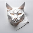 Katze Kater, Haustier, Kopf in geometrischen Formen, wie 3D Papier in weiß wie Origami Falttechnik Symbol Wappentier Logo Vorlage Tiere