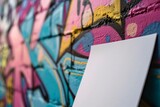 Fototapeta Młodzieżowe - A white paper with graffiti on the wall. Generative AI