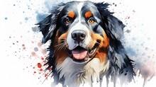 Watercolor Illustration Of Bernese Mountain Dog Portr.Generative AI