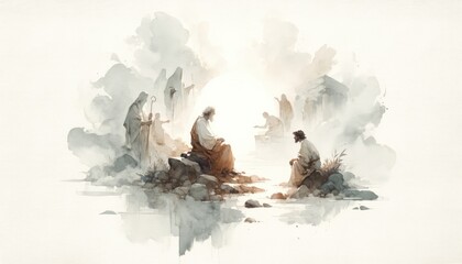 Wall Mural - Trial of Abraham. Old Testament. Watercolor Biblical Illustration