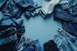 A collection of blue jeans on a blue table Generative AI
