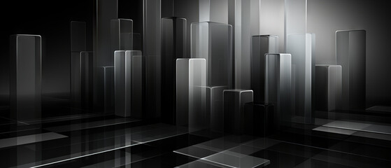 Wall Mural - Futuristic monochrome cityscape with abstract cube design.