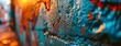 A blue brick wall with orange paint drips and a blue background Generative AI