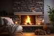 A fireplace in a house burning wood for warmth