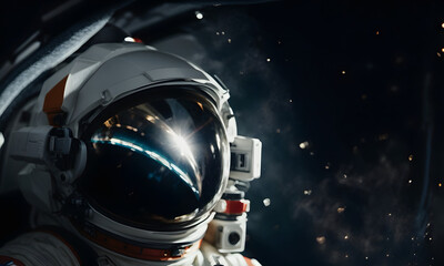 Wall Mural - head shot of spaceman or astronaut with background of space