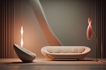 Wall Mural - A pink color sofa in a pink and peach color living room