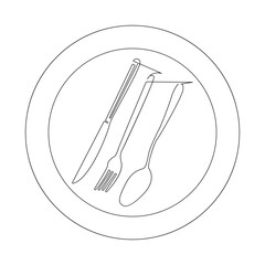 Wall Mural - Knife and fork continuous single line outline vector art drawing and simple one line minimalist design