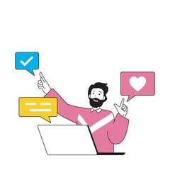 Aufkleber - Design development concept with cartoon people in flat design for web. Man creating templates and layouts, getting user feedback. Vector illustration for social media banner, marketing material.