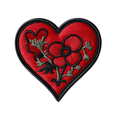 heart embroidered patch badge on isolated transparent background png,