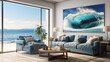 A canvas of cerulean blue and teal, capturing the essence of a tranquil ocean under the caress of a gentle sea breeze.
