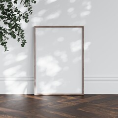 Wall Mural - Blank Frame Mockup with sun glare in modern interior, 3d render